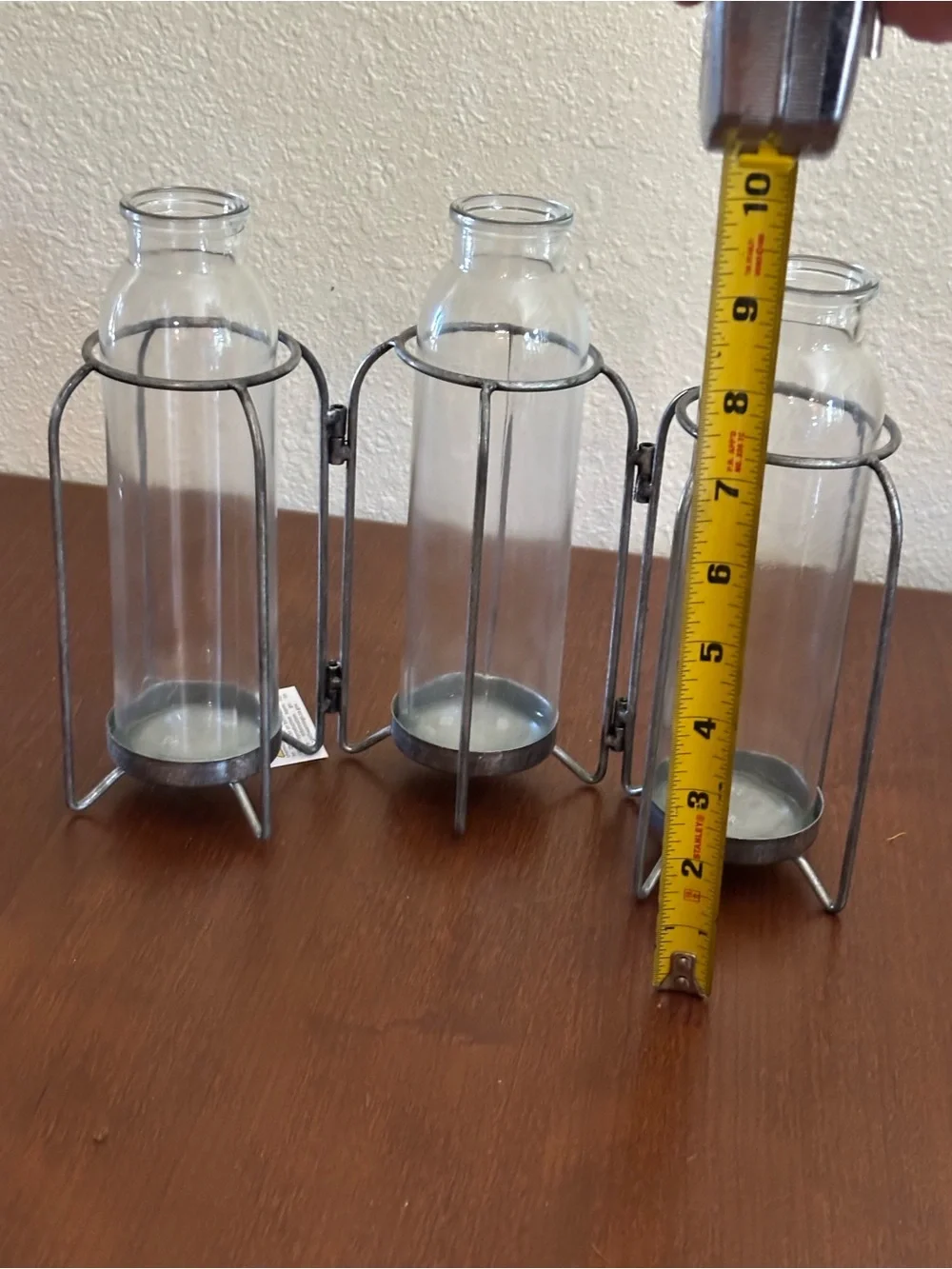 Clear Glass Bottle Trio with Hinged Metal Frames - Rustic Home Accents NWOT